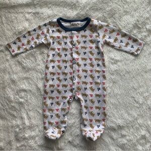 Adorable Bears and Bows Print Baby Girls Footed One - Piece